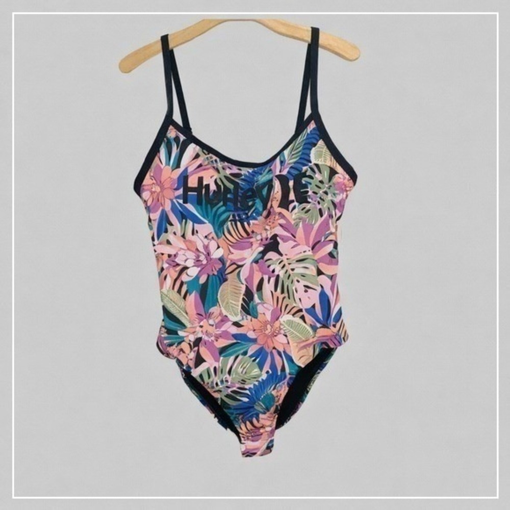 Hurley One Piece Swimsuit Women Plus‎ 1X Tropical Cage Back Hawaiian Beachwear